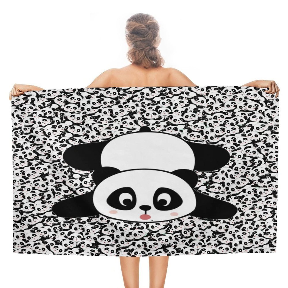Kazynee Lovely Cartoon Panda Beach Towel,Cute Forest Animal Panda Microfiber Beach Towel, Extra Large Adult Beach Towel.