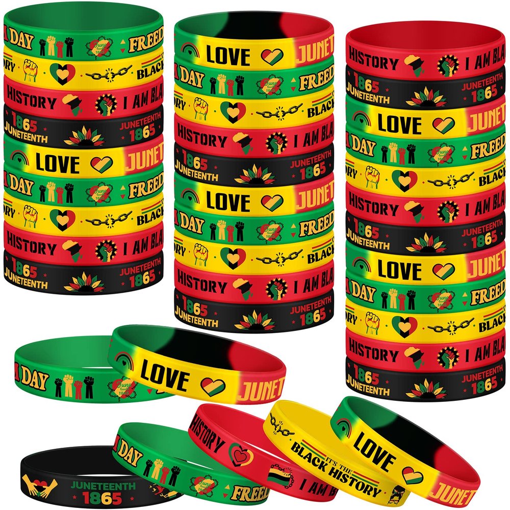 Skylety 120 Pcs Black History Month Silicone Bracelets Black History Party Goodie Bag Stuffers Motivational Wristbands Freedom Liberation Peace for Adults Teens