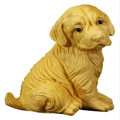 ALDEPO Sculpture Tabletop Outdoor Decor Statue The Yard Decoration Golden Retriever Statue Animal Jewelry Boxwood Wood Carving Dog Art Figurines Crafts Decoration Decoration Accessor