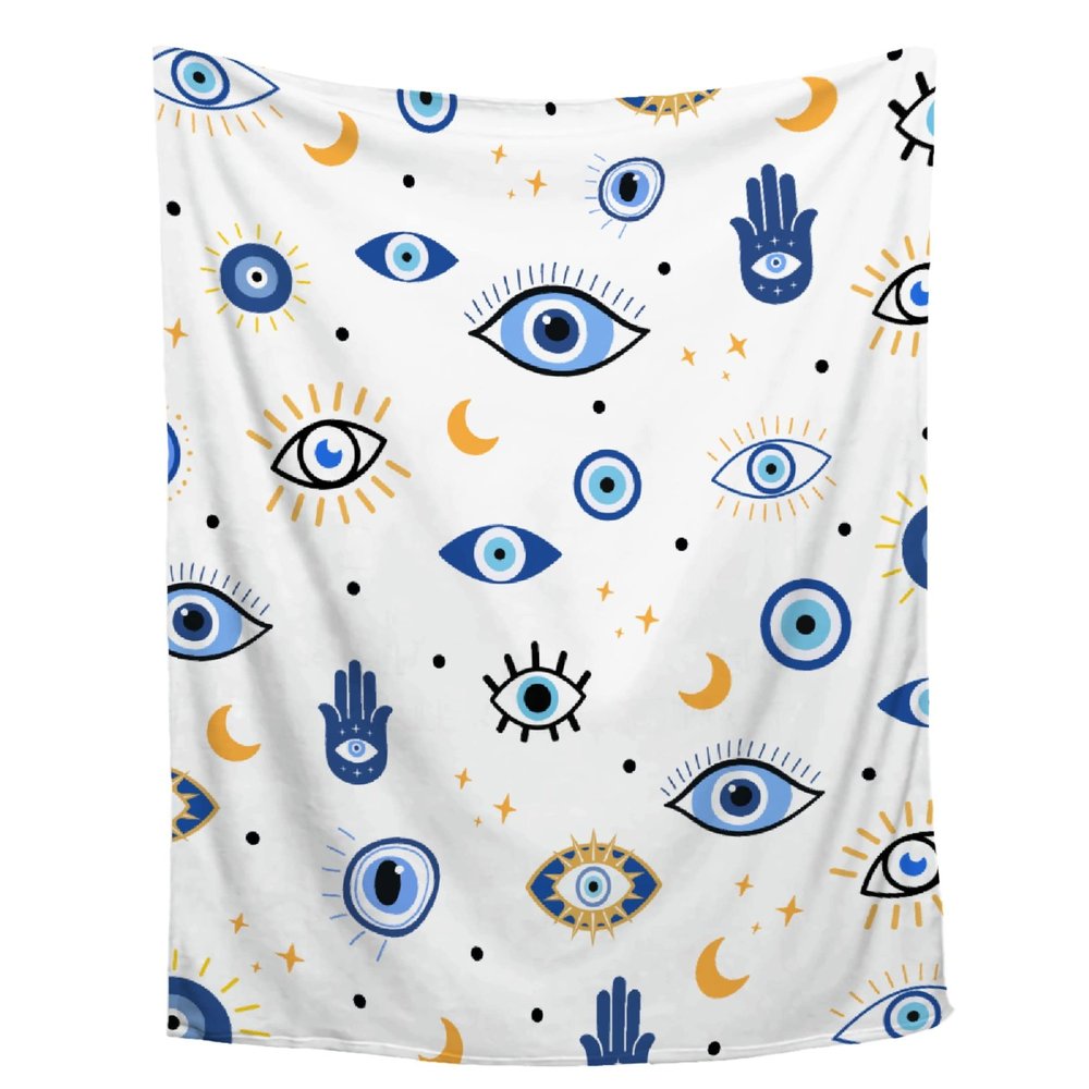 Amilient Evil Eye Throw Blanket,Plush & Comfy Magic Evil Eye Pattern Flannel Blanket,Evil Eye Gift for Women,Evil Eye Decor for Car Couch Bedroom All Seasons,90"x120"-Familys/King Size