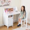 Costzon Kids Desk and Chair Set, Wooden Children Study Table with Storage, Hutch, Cork Bulletin Board, Whiteboard & Marker, Student Computer Workstation Writing Desk for Kids Bedroom, School, White view 2