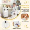 Costzon Kids Desk and Chair Set, Wooden Children Study Table with Storage, Hutch, Cork Bulletin Board, Whiteboard & Marker, Student Computer Workstation Writing Desk for Kids Bedroom, School, White view 4