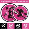 OBUSATT 96Pcs Cheerleader Party Supplies Cheerleading Paper Plates Napkins Gymnastics Party Decorations Girls' Birthday Dinnerware Party Favor Tableware Serves 24 view 3