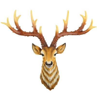 Home Wall Mount Engraving Head Sculpture Simulation European Deer Statue Living Room Vintage Wall Decoration Collection Crafts Holiday Decoration (Color: Black, Size: 65 * 25 * 58 cm) ( Color : Brown