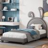 Aiuyesuo Leather Upholstered Platform Bed with Rabbit Ears Headboard, Twin Size PU Leather Kids Platform Bed Frame with Sturdy Slatted Support for Kids Boys Girls Bedroom (Gray-T) view 1