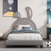Aiuyesuo Leather Upholstered Platform Bed with Rabbit Ears Headboard, Twin Size PU Leather Kids Platform Bed Frame with Sturdy Slatted Support for Kids Boys Girls Bedroom (Gray-T) view 3