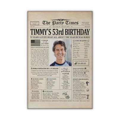 Canvaia Personalized 53rd Birthday Retro Newspaper Poster Canvas, Wall Art for Bedroom & Living Room