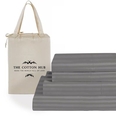 Split-King Size 5-Piece Sheet Set 1000 Thread Count Authentic Combed Cotton Bed Sheets fits up to 7-9 inch Deep Pocket (Stripe, Grey)