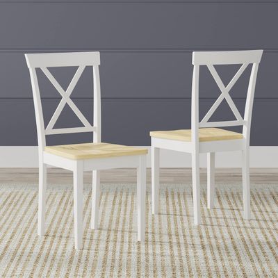 Glenwillow Home X-Back Solid Wood Dining Chairs in White/Natural (Set of 2)