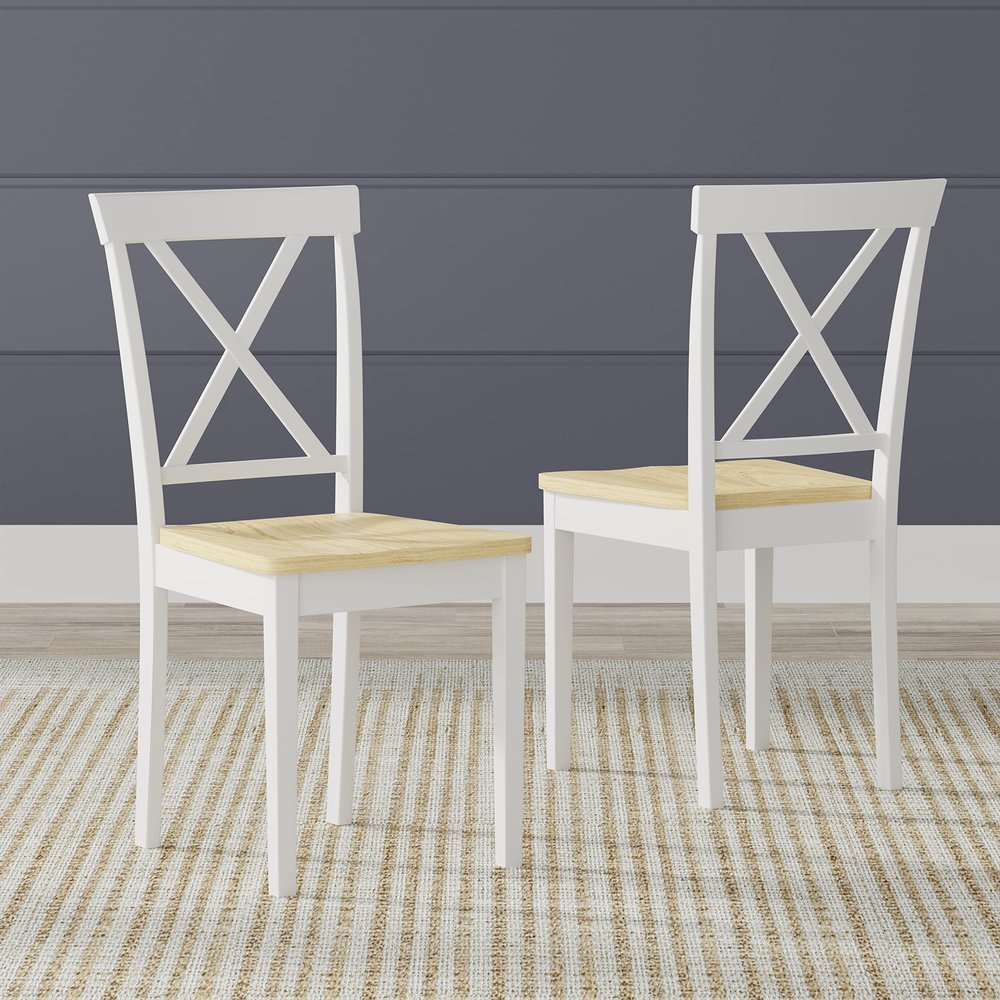 Glenwillow Home X-Back Solid Wood Dining Chairs in White/Natural (Set of 2)