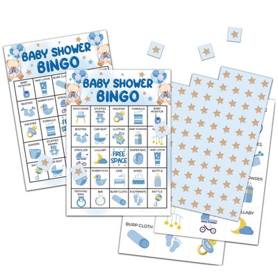Chuxvon Balloon Bear Bingo Cards, Watercolor Blue Baby Shower Bingo Game for 24 Players, Gender Reveal Party Games, Friends Activities, Baby Shower Party Favors Supplies Decorations(B02)