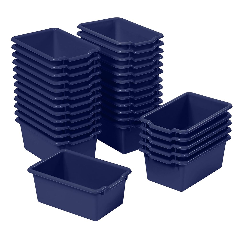 ECR4Kids Scoop Front Storage Bin, Multipurpose Organization, Navy, 30-Piece