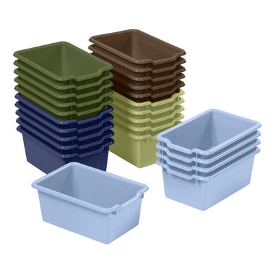 ECR4Kids Scoop Front Storage Bins, Multipurpose Organization, Earthtone, 25-Piece