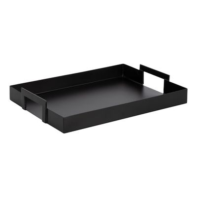 Kate and Laurel Myo Modern Sleek Metal Rectangle Tray; 17 x 13 x 3; Black; Contemporary Minimal Rectangular Decorative Tray for Storage; Display; and Decor