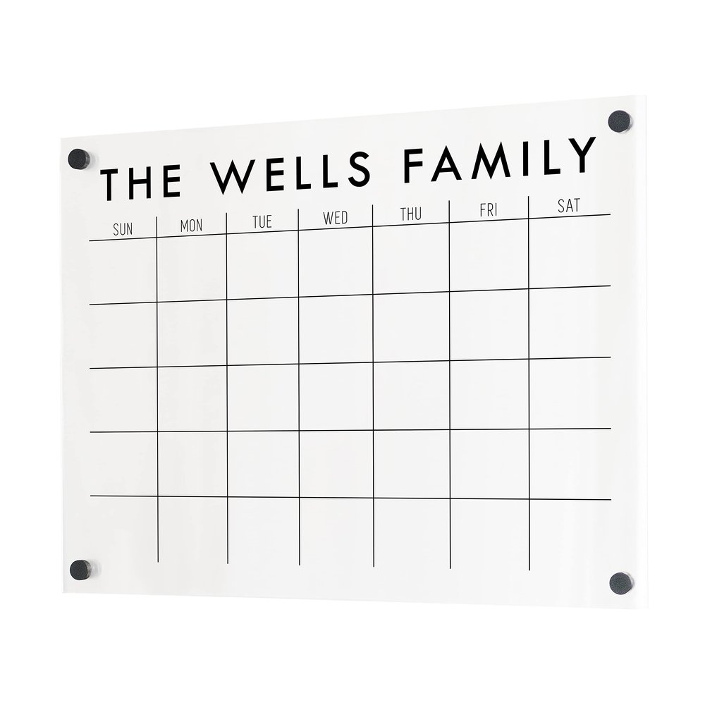 Monthly Acrylic Fridge Calendar (18"W x 14"H, Black Standoffs)