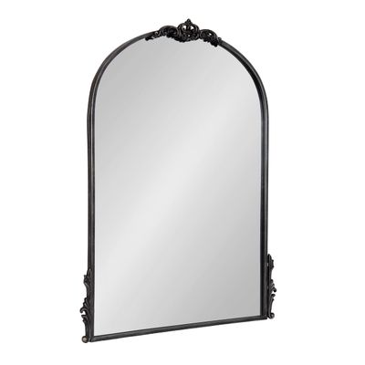Kate and Laurel Myrcelle Traditional Arched Mirror; 25 x 33; Black; Decorative Vintage Arch Mirror with Ornate Garland Detailing Along The Crown and Edges of The Frame