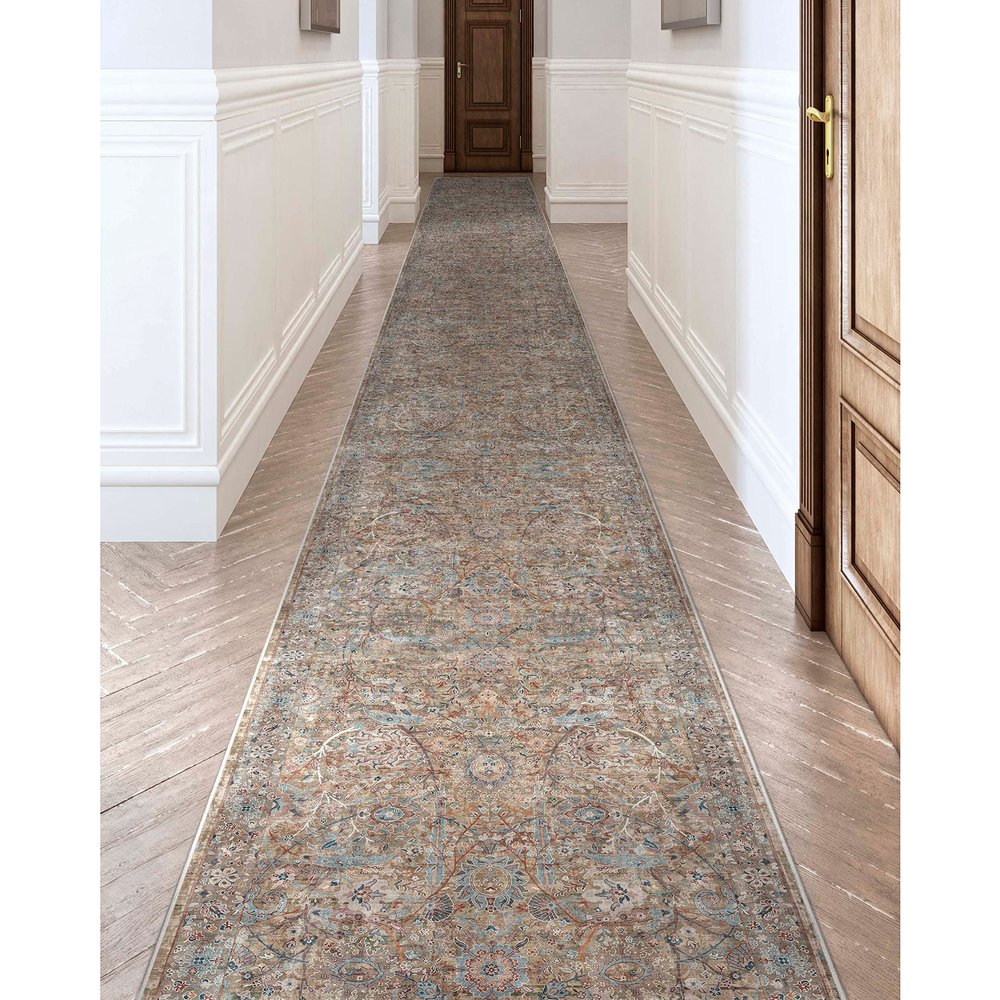 Well Woven Custom Size Hallway Stair Runner - Choose Your Length - Emilia Flatweave Floral Blue 27 Inches Wide x 45 Feet Long Runner (27" x 45') Rug