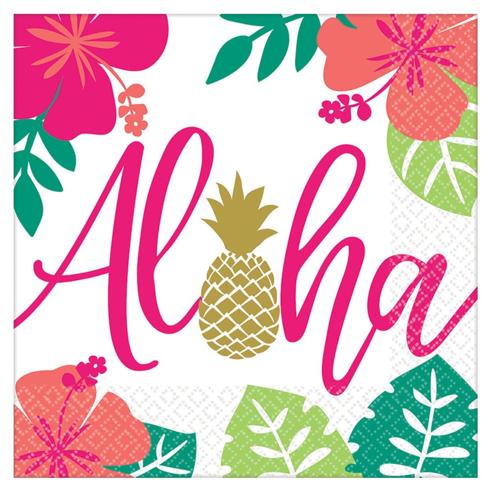 Aloha Party Napkins- 32 Count | 2 packs of 16CT Lunch Napkins | Polynesian Hawaiian Luau Theme, 6.5" x 6.5"