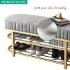 Comfortable Velvet Entrance Bench, Modern Seat Shoe Rack Bench with 2 Tier Gold Shoe Rack, Hallway Organizer,Pink,100X32X43Cm(39X13X17Inch) view 4