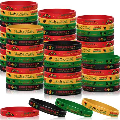 Sureio 120 Pcs Happy Juneteenth Day Party Favors Juneteenth Silicone Bracelets Black Freedom Day Silicone Wristbands 1865 Black American Independence Bracelets Juneteenth Gifts for Adults Teens