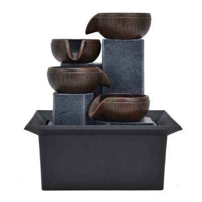 AFGZQ Desktop Water Fountain Ornament Feng Shui Plastic Tabletop Rockery Fountain Crafts Indoor Home Room Decoration with LED Light
