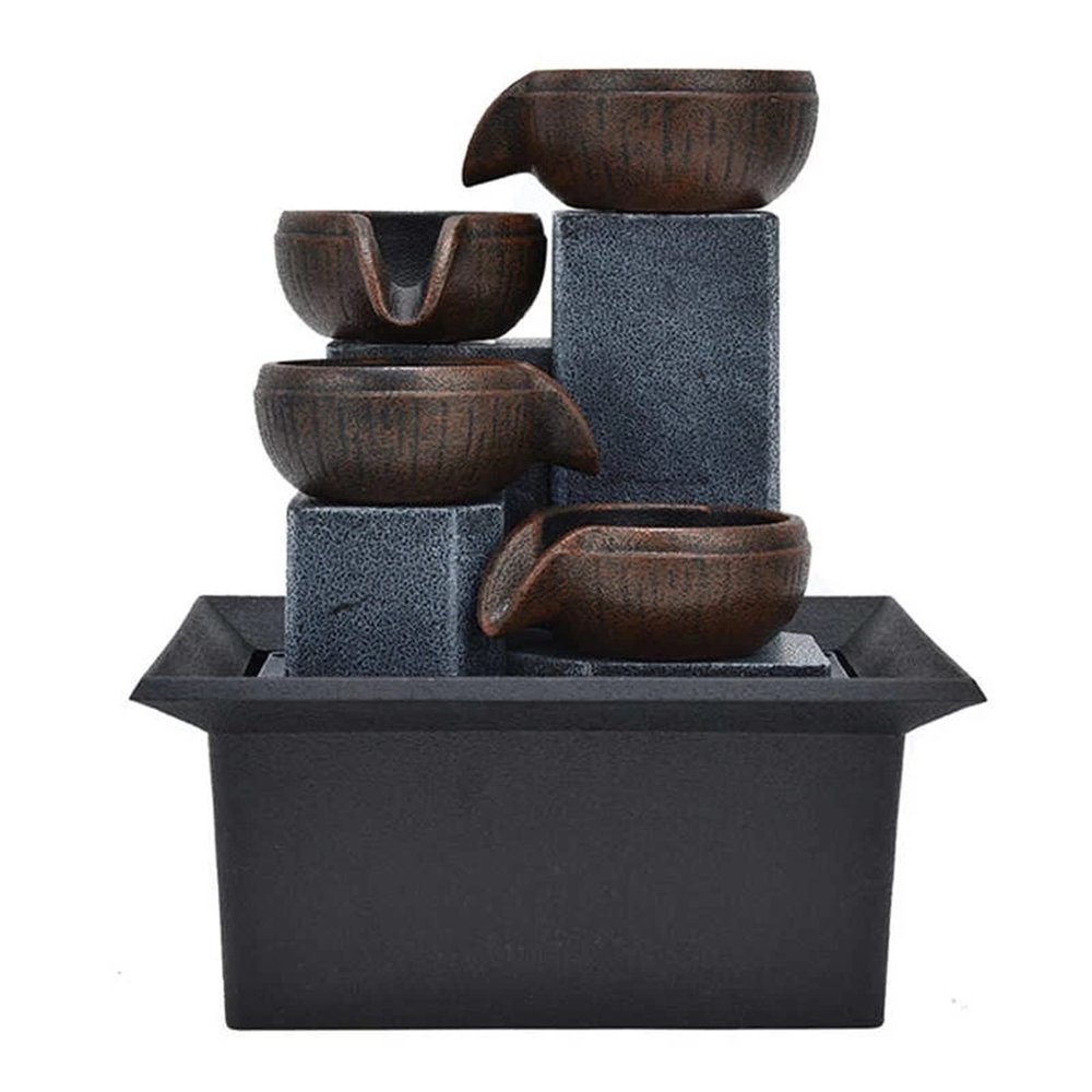 AFGZQ Desktop Water Fountain Ornament Feng Shui Plastic Tabletop Rockery Fountain Crafts Indoor Home Room Decoration with LED Light