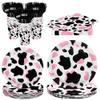 durony 144 Pieces Pink Cow Print Party Tableware Set Including Cowgirl Pink Cow Party Plates Cups Napkins Forks Serves 24 for Baby Shower Farm Cow Party Decorations view 1