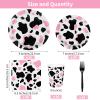 durony 144 Pieces Pink Cow Print Party Tableware Set Including Cowgirl Pink Cow Party Plates Cups Napkins Forks Serves 24 for Baby Shower Farm Cow Party Decorations view 2
