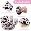 durony 144 Pieces Pink Cow Print Party Tableware Set Including Cowgirl Pink Cow Party Plates Cups Napkins Forks Serves 24 for Baby Shower Farm Cow Party Decorations view 3