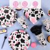 durony 144 Pieces Pink Cow Print Party Tableware Set Including Cowgirl Pink Cow Party Plates Cups Napkins Forks Serves 24 for Baby Shower Farm Cow Party Decorations view 4