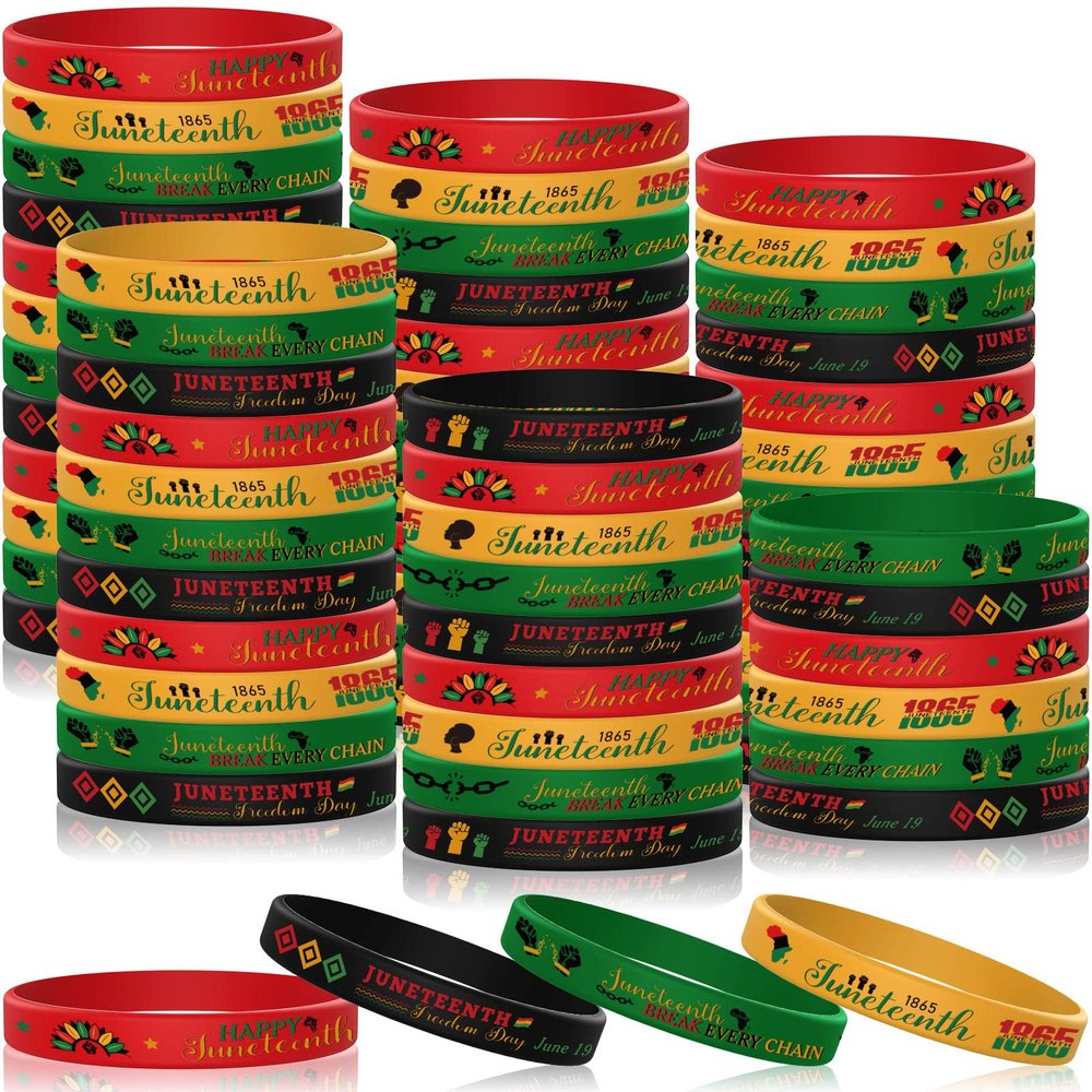 Sureio 60 Pcs Happy Juneteenth Day Party Favors Juneteenth Silicone Bracelets Black Freedom Day Silicone Wristbands 1865 Black American Independence Bracelets Juneteenth Gifts for Adults Teens