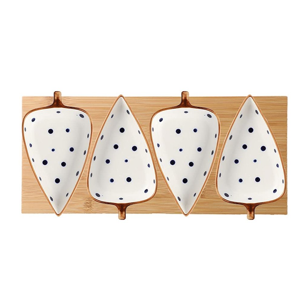 Dessert Bowls Dipping Sauce Dish Japanese Style Leaf Shape Ceramic Sauce Dishes 3.35 Inch Condiments Dish Dipping Plates Soy Sauce Vinegar Appetizer Dishes or Seasoningwith Tray Bowl Set (Color : E