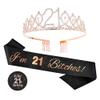 Topfunyy 21st Birthday Tiara and Sash Set - 'I'm 21 Bitches' Black Glitter Sash Crystal Crown Birthday Gift for Girls 21st Party Supplies view 1
