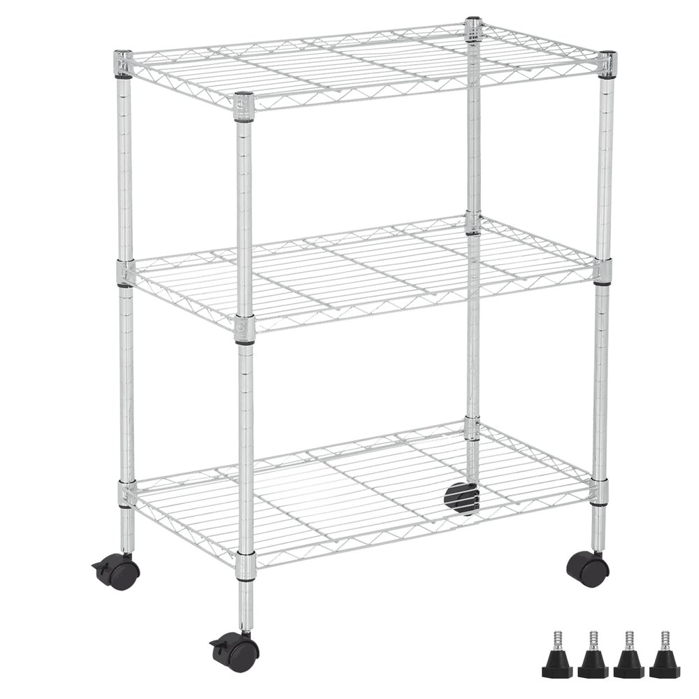YYkokocat Wire Shelving 32" H x 23W x 13D Storage Shelf with Wheels Adjustable 3 Tier Metal Shelves Unit for Small Places Kitchen Storage Rack Shelf Organizer, 450Lbs Capacity, Chrome
