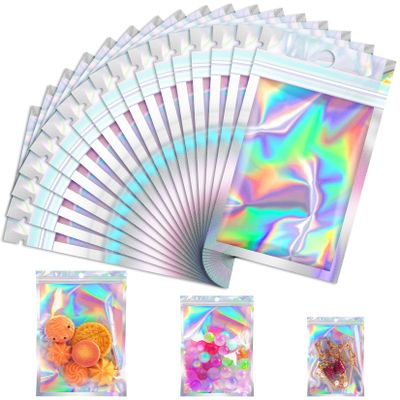 JETMORE Mylar Bags 100 PCS Resealable Holographic Candy Jewelry Goodie Bags