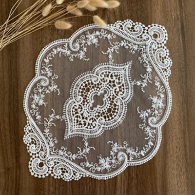2Pack 12x18-in Retro Lace Placemats, French Crochet Doilies, Handmade Embroidered Table Mats, White