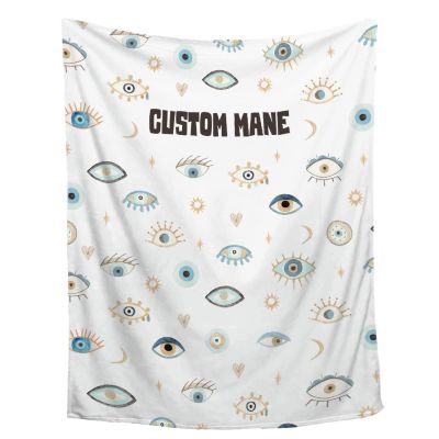 Amilient Custom Name Blanket, Evil Eye Personalized Spiritual Blanket for Car/Couch/Bedroom, Magic Evil Eye Pattern Home Decor for Men/Women, 90'x120' - Family/King Size