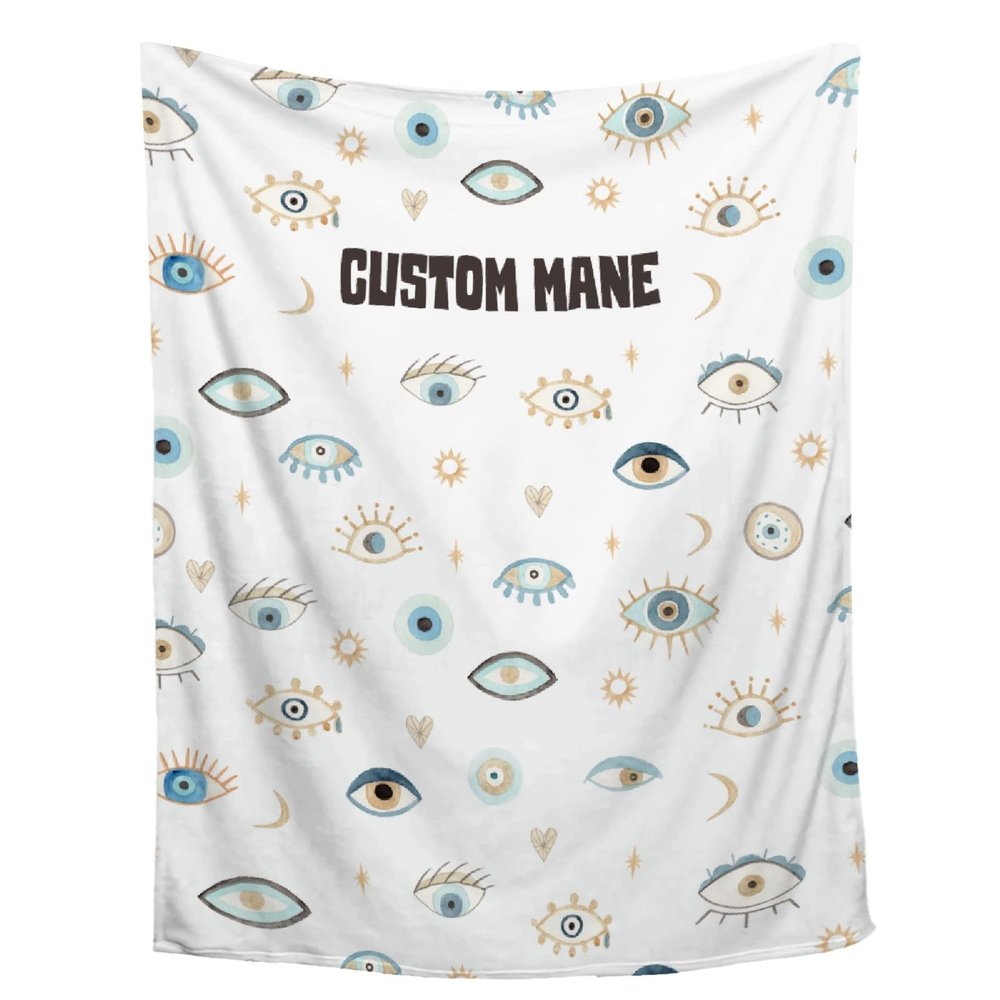 Amilient Custom Name Blanket, Evil Eye Personalized Spiritual Blanket for Car/Couch/Bedroom, Magic Evil Eye Pattern Home Decor for Men/Women, 90'x120' - Family/King Size