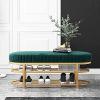 Comfortable Velvet Entrance Bench, Modern Seat Shoe Rack Bench with 2 Tier Gold Shoe Rack, Hallway Organizer,Green,60X32X43Cm(24X13X17Inch) view 1