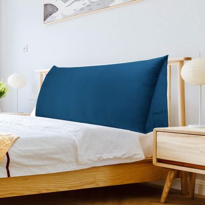 BNCKTRD Headboard Wedge Pillow Full XXL Bolsters Pillow for Bed Back Support Backrest Cushion for Reading Watching TV Working Sitting on Bed Large Daybed Couch Bed Rest Pillow Velvet Deep Blue