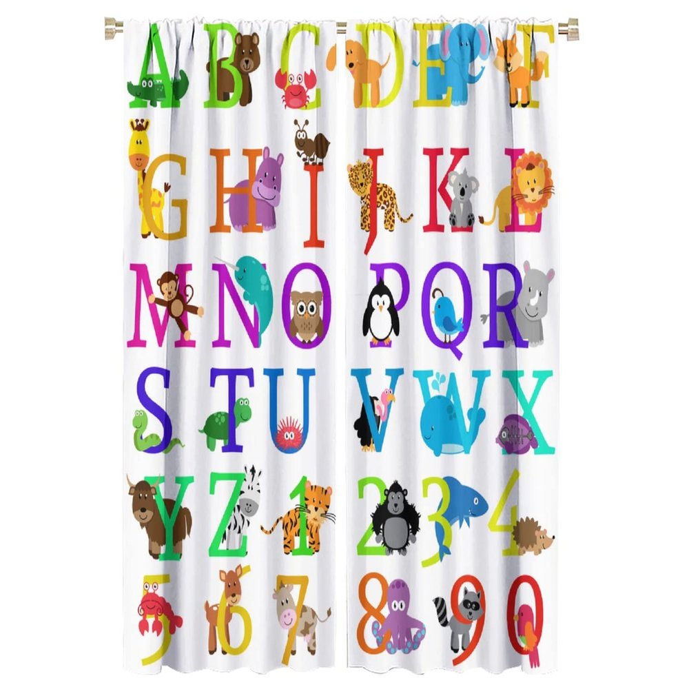 Alphabet Curtains Kids ABC Education Learning Tools Boys Baby Big A to Z, Boys Girls Kids Nursery Nursery Decorative Curtains, 2 Sets of Panels, 52x84 Inches