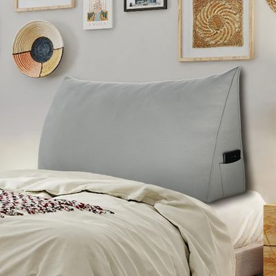 BNCKTRD Headboard Wedge Pillow King XXL Bolsters Pillow for Bed Back Support Backrest Cushion for Reading Watching TV Working Sitting on Bed Large Daybed Couch Bed Rest Pillow Linen Gray