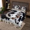 Adults Texas Star Horseshoe Bedspread Queen,Boys Western Country Cowhide Quilted Beddings Rustic Farmhouse Highland Cow Print Quilt Set Black White Brown Farm Animal Decor Coverlet Set 3 Pcs view 1
