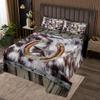 Brown Cowhide Quilted Bedding for Men King,Rustic Farmhouse Horseshoe Quilt Set for Kids Adults Western Texas Star Bedspread Retro Grunge Barn Door Highland Cow Fur Coverlet Set 2 Pillow Cases view 1