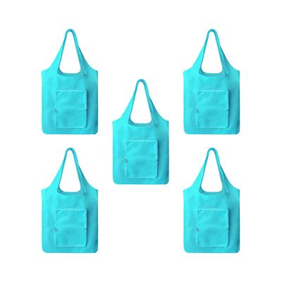 ACBSUSU Foldable reusable grocery bags, eco waterproof shopping bags, food tote bags. Fits in your pocket (5 packs) (Sky blue)