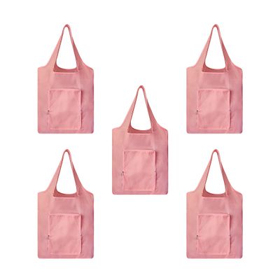 ACBSUSU Foldable reusable grocery bags, eco waterproof shopping bags, food tote bags. Fits in your pocket (5 packs) (Pink)