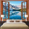 Aidatain Window Tapestry Mountain Lake Forest Scene Tapestry Nature Landscape Wall Hanging, Flannel Art Large Tapestries 80"x 60" Flannel for Bedroom Home Decor GTFNAT0088 view 2