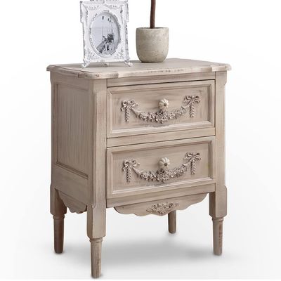 BOOMLATU Handcrafted Wood Nightstand with 2 Drawers in Distressed Vintage Nature (Nature)