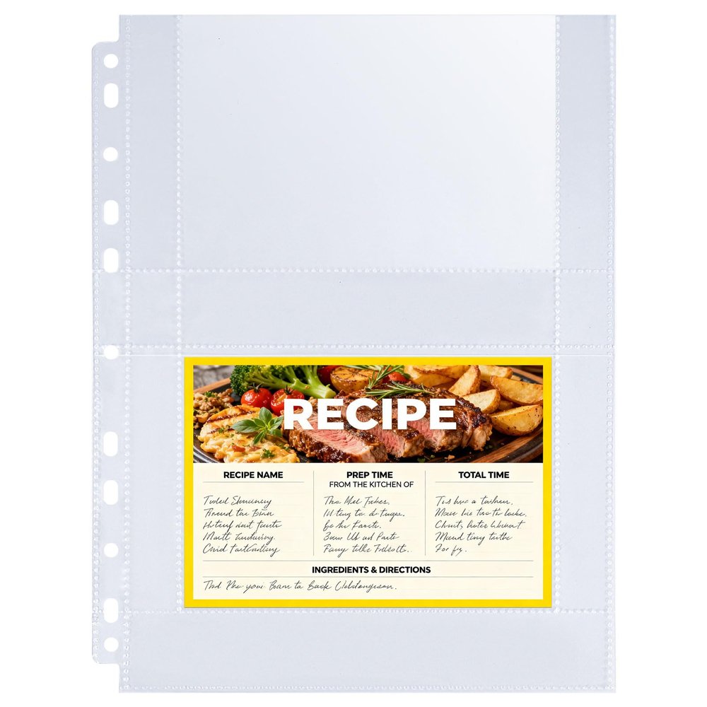 30 Pack 120 Pockets 4x6 Recipe Card Sleeves,3 Ring Binder Recipe Card Protector Pages,Double Sided 2 Pocket Refill Sheets for Recipe Book, 8.5x11 Inch Top Loading Clear Sleeve Sheets