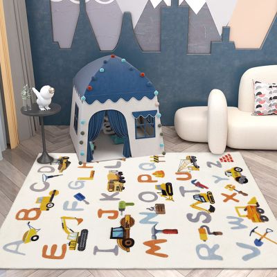 Abeigoi Construction ABC 3x5Ft Vehicle Kids Play Carpet Digger Alphabet Mat Truck Boys Bedroom Child Letter Game Soft Engineering Playroom Easy Washable Nursery Rug